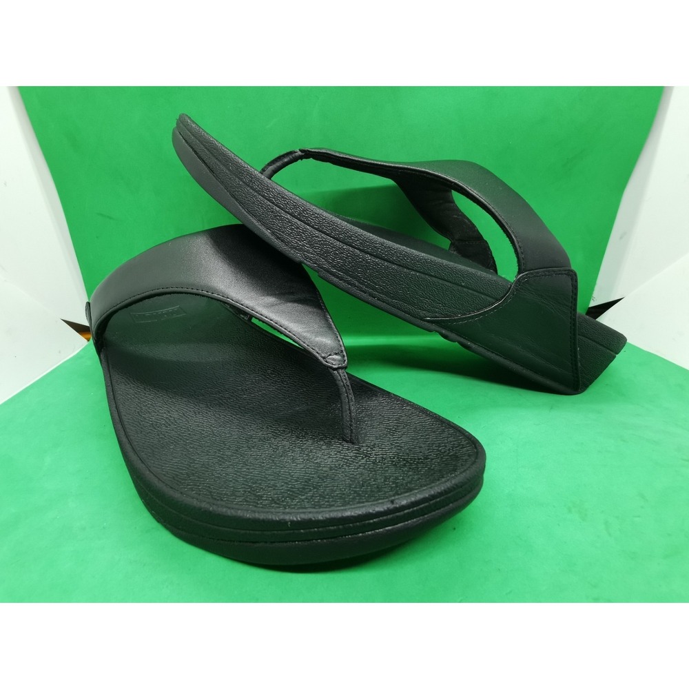 Fitflop Women's Slide Sandals Lulu Leather Toepost Black I88-001 US Women Siz 10